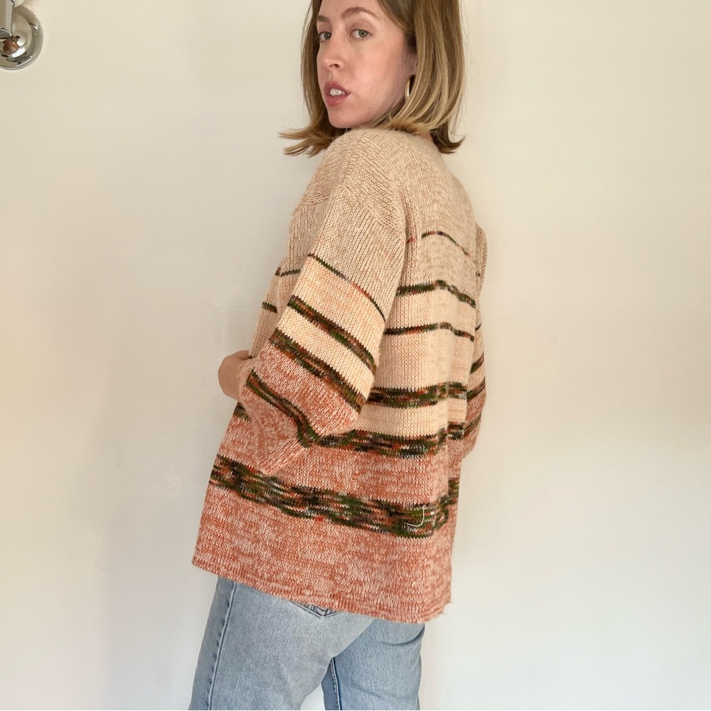 Vintage 70s Neutral Wide Sleeve Open Knit Cardigan - image 5